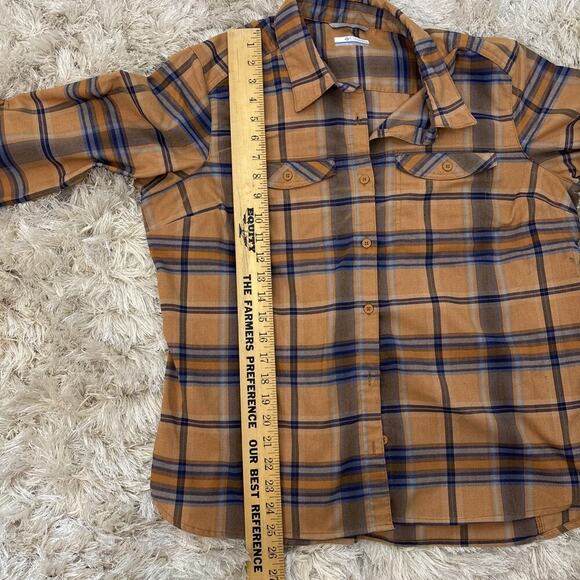 Columbia Shirt Women XL Brown Plaid Roll Tab Long Sleeve Button Up Blouse Fall - Picture 9 of 12